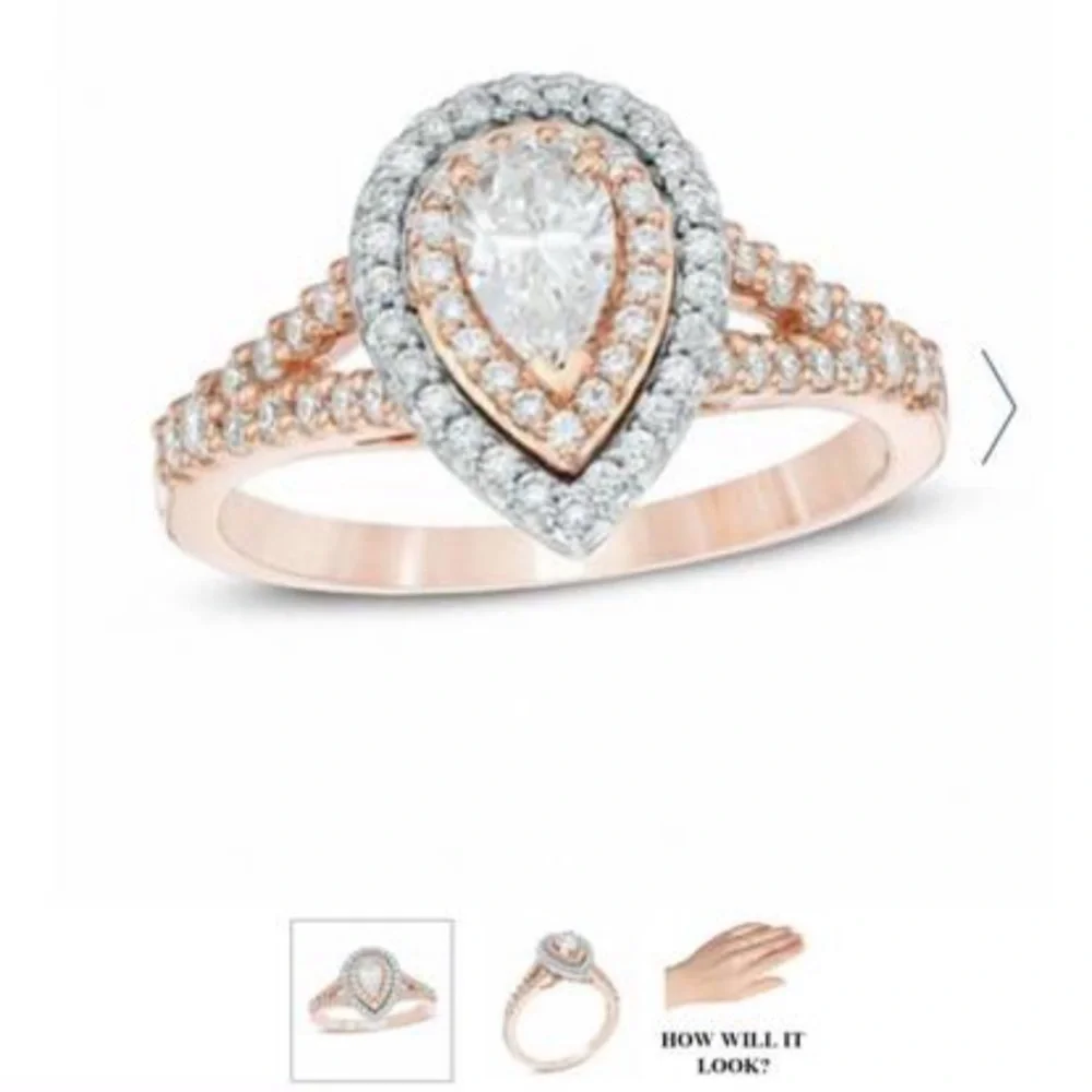 Zales Rose Gold and Silver Teardrop Diamond Ring - Picture 1 of 11